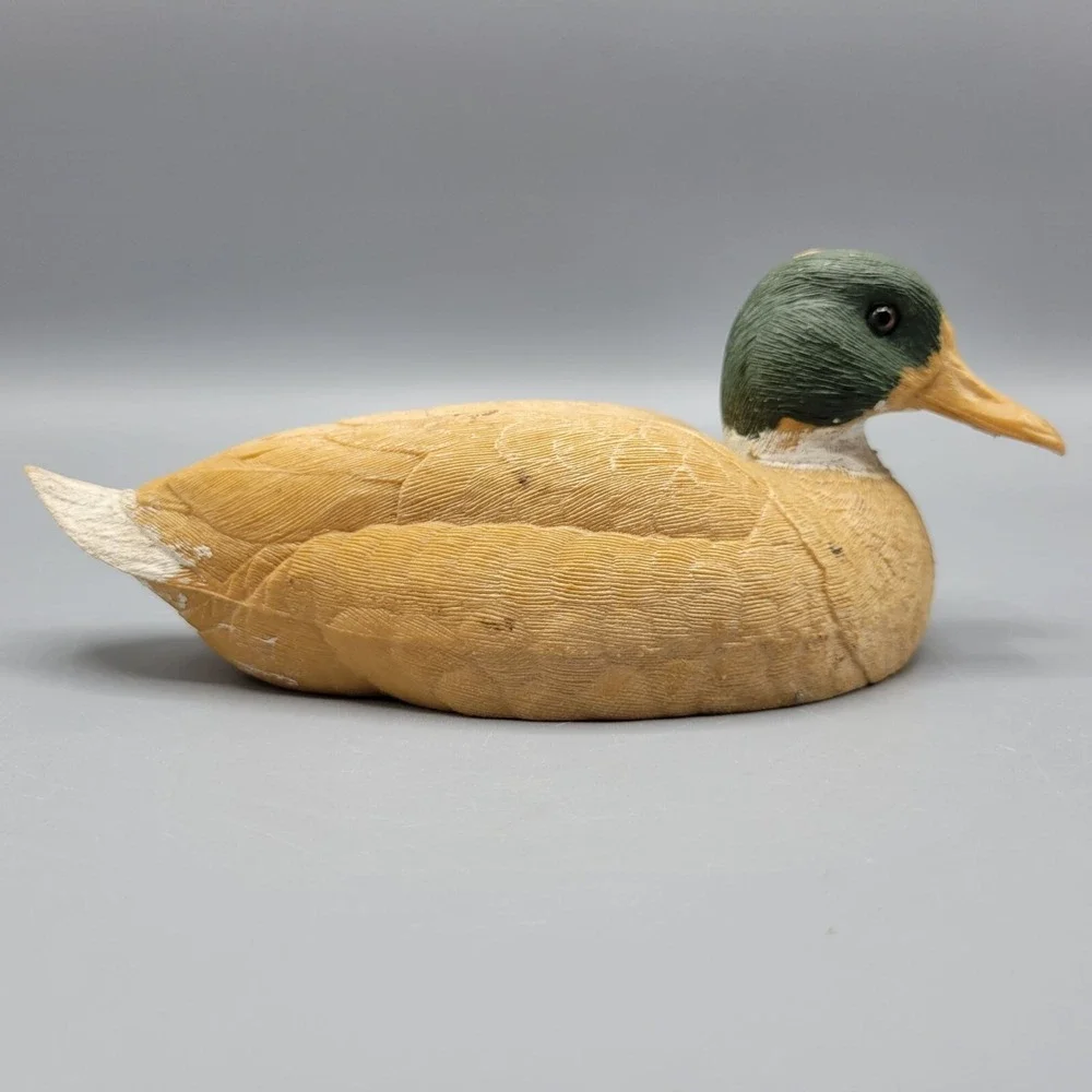 Vintage Plastic Duck Decoy Figurine Green Head Brown Body Collectible 3